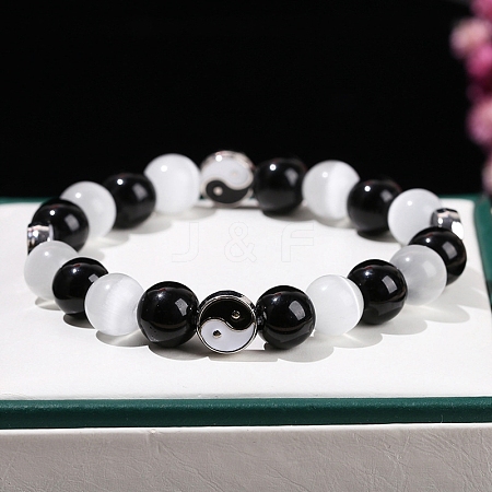 Cat Eye Bead Stretch Bracelets PW-WG62034-01-1