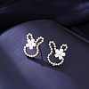 Alloy Imitation Pearl Plastic Rabbit & Flower Stud Earrings for Women WGC2AFB-01-2