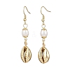 Natural Freshwater Pearl & Electroplated Shell Dangle Earrings for Women EJEW-JE06205-1