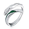 Rhodium Plated 925 Sterling Silver Vintage Open Cuff Ring with Green Enamel for Women JR884A-1