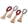 Crafans 8Pcs 2 Colors Tartan Pattern Wood Beads & Jute Tassel Napkin Rings AJEW-CF0001-06-8