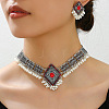 Rhombus Alloy Rhinestone Choker Necklace & Earrings Sets for Women FS-WGAB840-03-1