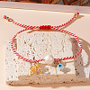 Adjustable Butterfly Brass & Red White Cord Braided Bead Bracelets GY0260-3