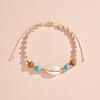 Adjustable Natural Cowrie Shell & Round Wood & Synthetic Turquoise Beaded Cotton Cord Braided Anklets for Women FS-WG3A61A-01-2