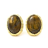 Brass Tiger Eye Stud Earrings EJEW-B120-05G-04-2