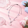 Raw Rough Natural Stone Nuggets Pendant with Handmade Lampwork Flower Adjustable Waxed Polyester Cord Necklaces for Women NJEW-TA00210-03-1