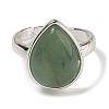 Natural Green Aventurine Teardrop Adjustable Rings RJEW-K371-08S-23-3