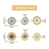 DICOSMETIC 8Pcs 2 Styles Brass Pave Clear & Deep Sky Blue Cubic Zirconia Connector Charms KK-DC0003-42-2