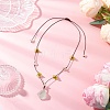 Raw Rough Natural Stone Nuggets Pendant with Handmade Lampwork Flower Adjustable Waxed Polyester Cord Necklaces for Women NJEW-TA00210-01-1