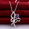 Silver Plated Brass Cubic Zirconia Butterfly Pendant Necklaces NJEW-BB06060-C-3
