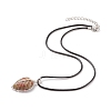 Natural Unakite Leaf Cage Pendant Necklace with Waxed Cords NJEW-TA00035-03-1