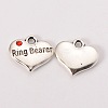 Wedding Theme Antique Silver Tone Tibetan Style Heart with Ring Bearer Rhinestone Charms X-TIBEP-N005-15D-1