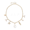 Alloy Enamel Whale Tail Starfish & Natural Shell Teardrop Pendant 304 Stainless Steel Cable Chain Necklaces for Women NJEW-JN05407-01-4