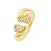 Brass Micro Pave Clear Cubic Zirconia Cuff Rings for Women RJEW-U043-04G-4