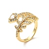 Cubic Zirconia Feather Open Cuff Ring RJEW-E046-17G-3