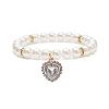 Acrylic Pearl Round Beaded Stretch Bracelet with Alloy Rhinestone Heart Charms for Women BJEW-JB09232-2