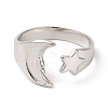 Non-Tarnish 304 Stainless Steel Star & Moon Open Cuff Ring for Women RJEW-E063-07P-2