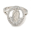 Oval with Saint Rack Plating Brass Micro Pave Cubic Zirconia Adjustable Rings RJEW-I105-04P-02-2