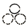 3Pcs 3 Styles Natural Lava Rock & Larvikite & Shell Pearl Beaded Stretch Bracelets for Kids BJEW-JB14097-3