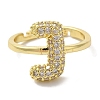 Rack Plating Letter Brass Micro Pave Clear Cubic Zirconia Adjustable Rings for Women KK-S391-03G-J-1