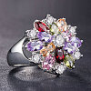 Cubic Zirconia Flower Finger Ring PW-WG24646-04-1