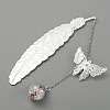 Silver Tone Brass Feather Bookmarks AJEW-WH0020-55S-01-2
