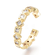 Brass Micro Pave Clear Cubic Zirconia Cuff Rings RJEW-I073-03G