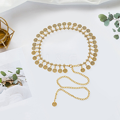 1Pc Ethnic Style Alloy & Iron Coin Tassel Waist Body Chains for Women AJEW-GF0014-23-1
