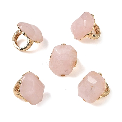 Natural Rose Quartz & Alloy Finger Rings for Women RJEW-G375-01G-01-1