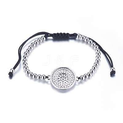 Adjustable Brass Braided Beaded Bracelets BJEW-F282-29-RS-1