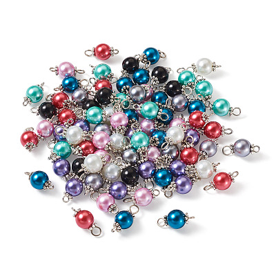 100Pcs 8 Colors Glass Pearl Round Bead Connector Charms FIND-YS0001-21-1