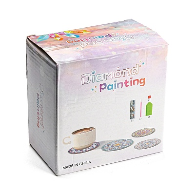 DIY Marine Animal Theme Diamond Painting Square Wood Cup Mat Kits DIY-H163-04-1
