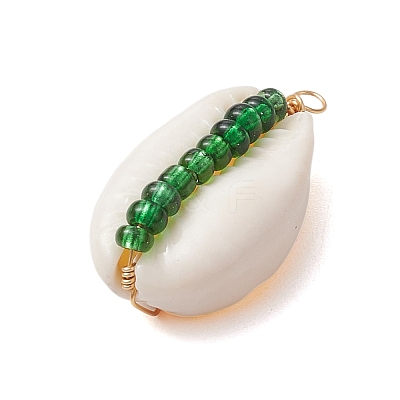 6Pcs 6 Styles Natural Cowrie Shell & Glass Seed Beads Pendants PALLOY-JF02759-04-1