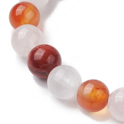 8mm Round Natural Red Jasper & Rose Quartz & Carnelian & Quartz Crystal Beaded Stretch Bracelets for Women BJEW-JB10625-04-1