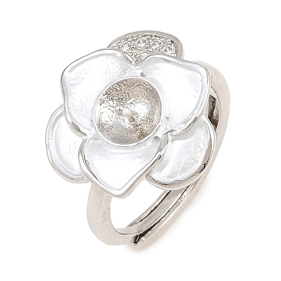 Flower Brass Micro Pave Cubic Zirconia & Enamel Cuff Ring Settings KK-CBAC351-06P-03-1
