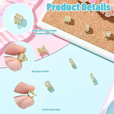 7Pcs 7 Styles Brass Micro Pave Cubic Zirconia Tube Bails KK-CJ0004-47G-1