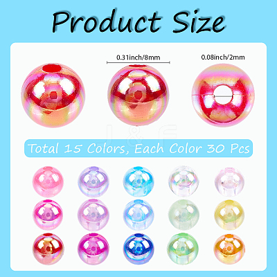 15 Colors Transparent Acrylic Beads MACR-PA0001-04B-1