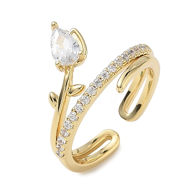 Brass Micro Pave Cubic Zirconia Cuff Open Rings for Women RJEW-L343-05G-02-1