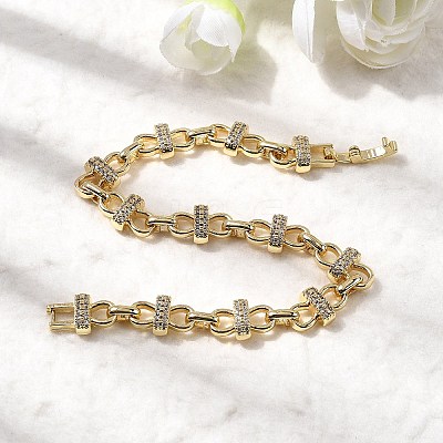 Brass Micro Pave Clear Cubic Zirconia Link Chain Bracelets BJEW-C130-06G-1