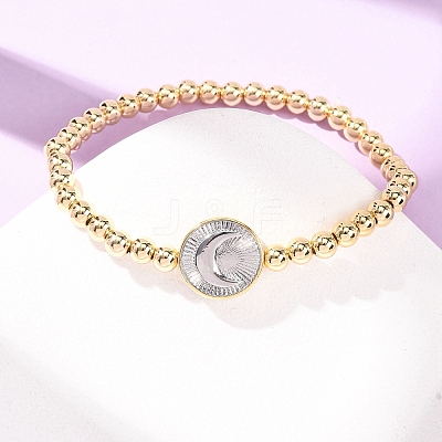 Brass Round Beads Stretch Bracelets for Women BJEW-H640-03B-GP-1