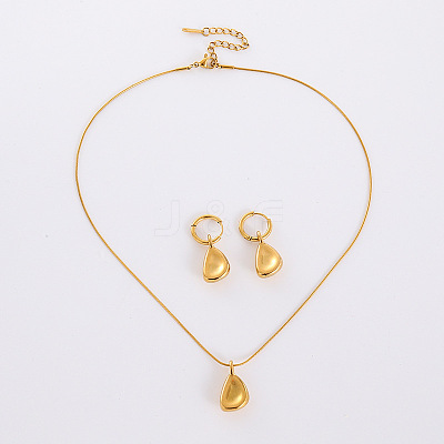 Teardrop 304 Stainless Steel Hoop Earrings & Pendant Necklaces Sets JV5633-3-1