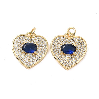Heart Brass Micro Pave Cubic Zirconia Pendants KK-G435-01G-06-1