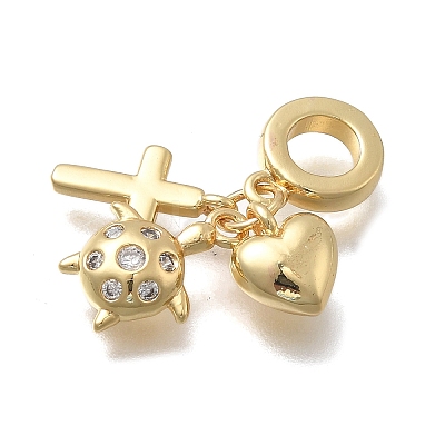 Brass Micro Pave Clear Cubic Zirconia European Dangle Charms KK-D431-033B-G-1