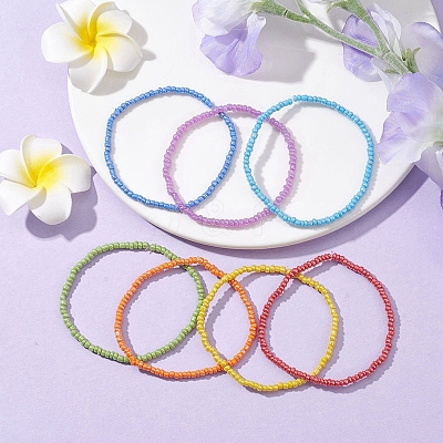 7 PCS Rainbow Style Glass Seed Beads Bracelets for Women BJEW-JB10067-1
