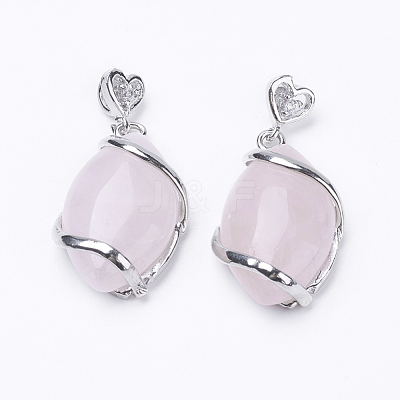 Natural Rose Quartz Pendants X-G-E423-03P-1