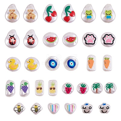 32Pcs 16 Style 3D Printed ABS Plastic Imitation Pearl Beads KY-SZ0001-42-1