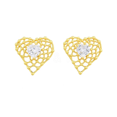 Clear Glass Heart Stud Earrings EJEW-G322-27MG-1