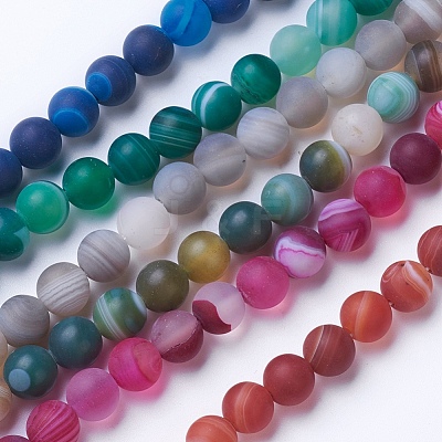 Natural Grade A Striped Agate/Banded Agate Beads Strands G-E478-6mm-1