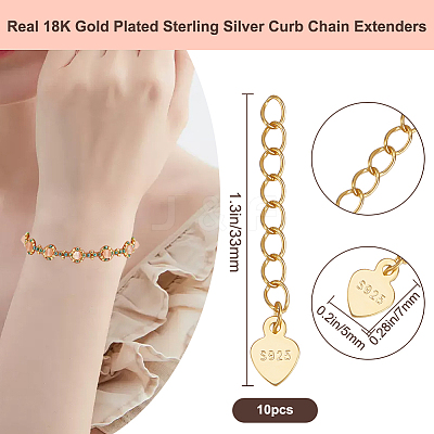 10Pcs 925 Sterling Silver Curb Chain Extenders STER-BBC0007-94A-1
