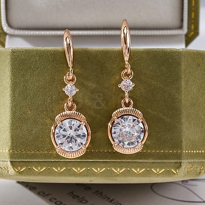 Brass Micro Pave Clear Cubic Zirconia Dangle Earrings EJEW-K300-23G-1